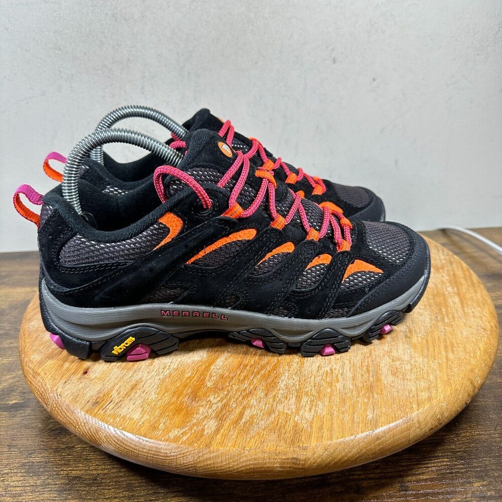 Merrell Women's Black Athletic Hiking Shoes with Orange and Pink Accents